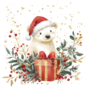 15 Eisbär Weihnachten Clipart, Eisbären, Aquarell Weihnachtskarte, hochwertige JPG, digitaler Download, Papiermodelle, Junk Journal S307
