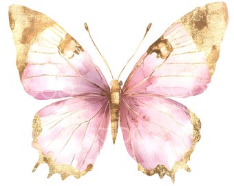 16 ピンクの蝶のクリップアート、蝶、ピンクゴールドの蝶、水彩画の壁
