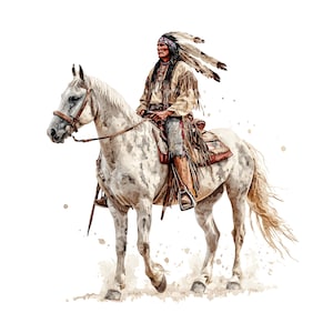 26 Imágenes prediseñadas de caballos de jefe tribal, nativos indígenas, arte imprimible en acuarela, archivos JPG de alta calidad, descarga digital, manualidades de papel, revista basura S881