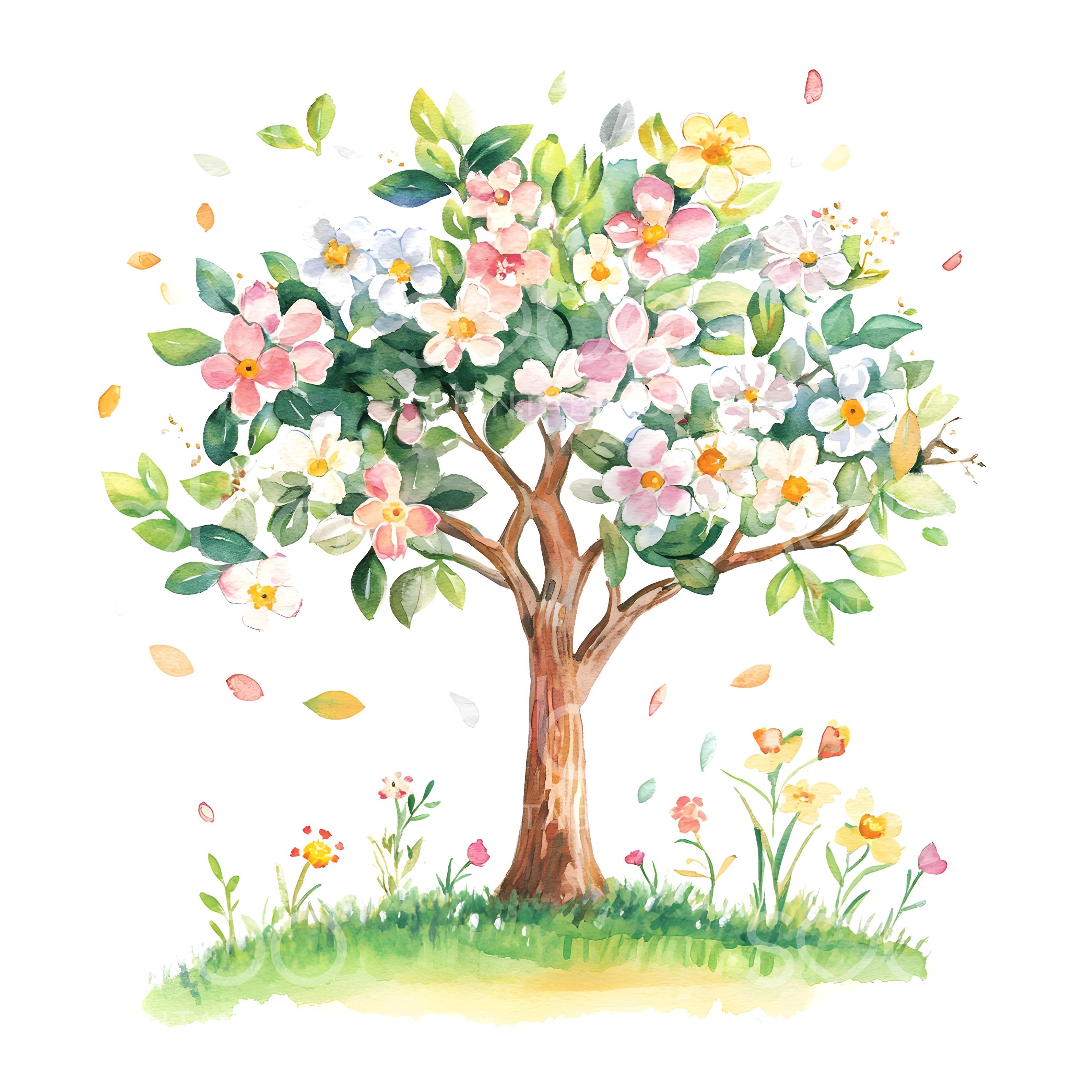 Spring Tree Cipart 24 Floral Spring Trees Clipart, Cute Tree, Printable Watercolor Clipart ...