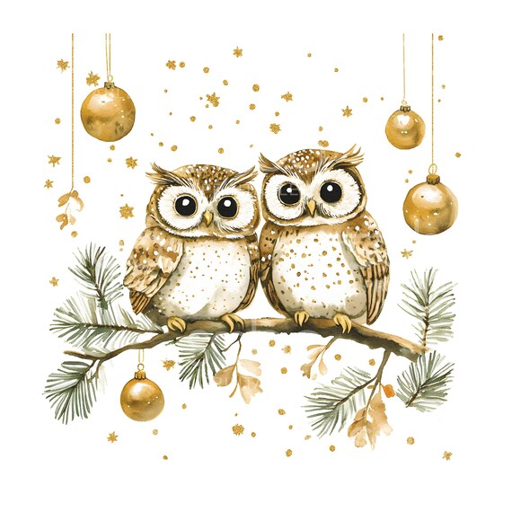 クリスマスのフクロウのクリップアート21点、クリスマスのフクロウ