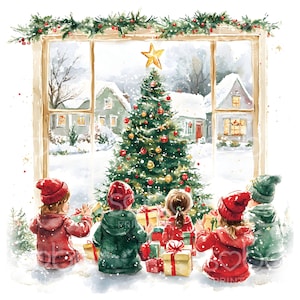 14 cliparts de fenêtre de Noël pour enfants, neige fenêtre des cliparts, carte de Noël, JPG de haute qualité, téléchargement numérique, créations en papier, Junk Journal S277