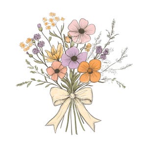 31 cliparts bouquet esquissés, Doodle fleurs botaniques dessinées à la main, JPG de haute qualité, dessin au trait, créations en papier, journal indésirable S832