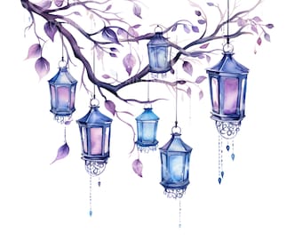 22 Enchanted Lantern Clipart, Dekoracja na Halloween, Wydrukowana sztuka akwarelowa, Wysokiej jakości JPG, Pobieranie cyfrowe, Dziennik śmieci papierowych S672