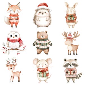 20 Clipart di animali del bosco di Natale, orso, volpe, cervo, simpatici animali del bosco, bosco invernale, cuccioli della foresta, Clipart di Natale S265