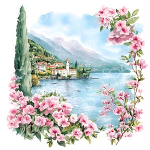 22 Comer See Blumen Clipart, Comer See Italien, hochwertige JPGs, Wandkunst, digitaler Download, Junk Journal, digitales Papierhandwerk S225