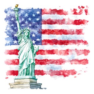 19 Estátua da Liberdade Clipart, Bandeira dos EUA, 4 de julho, Aquarela para impressão, Alta qualidade, Download digital, Papel artesanal, Diário de lixo S540