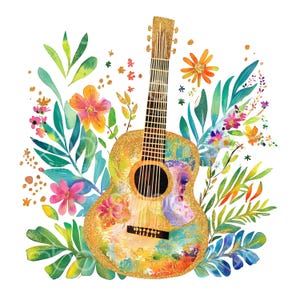 22 Mexicaanse bloemen gitaar clipart, Mexicaanse Fiesta, Cinco de Mayo Card, hoge kwaliteit JPG's, aquarel kunst, digitale download, Paper Craft S603