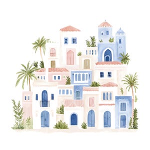 30 jolies maisons marocaines Clipart, Art de voyage Maroc, Maroc Gouache Clipart, JPG de haute qualité, téléchargement numérique, Junk Journal S674