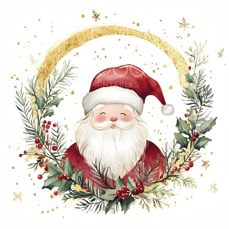 19 Christmas Santa Clipart, Santa Claus Clipart, Gold Foil Christmas Card, High Quality JPG, Digital Download, Paper Craft Junk Journal S292 image 2