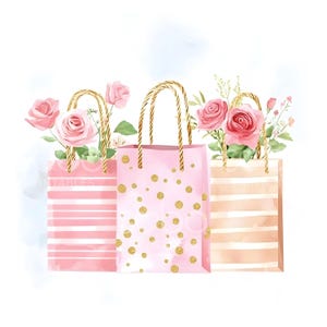 23 cliparts de sac à provisions pastel, sacs de vente de mode, aquarelle imprimable, fichiers JPG de haute qualité, créations artistiques en papier, téléchargement numérique S956