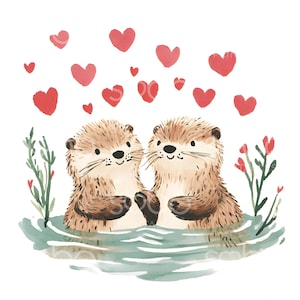 21 schattige otters harten clipart, otter paar zeeotter, Valentine afdrukbare aquarel, hoge kwaliteit jpg's, digitale download, Paper Craft S406