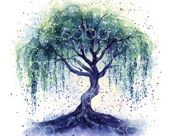 18 Clipart de árvore de salgueiro chorão mágico, arte de árvore de salgueiro, clipart de aquarela para impressão, JPGs de alta qualidade, download digital, artesanato em papel S547