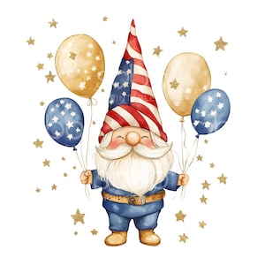 24 Patriotic Gnome Clipart, 4th of July Gnome, Gnome Clipart, Printable Watercolor, High Quality JPGs, Digital Download, Paper Craft S878