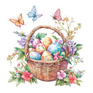 25 cliparts panier de Pâques arc-en-ciel, mignons oeufs de Pâques Clipart, carte de Pâques, JPG haute qualité, téléchargement numérique, créations en papier, Junk Journal S813