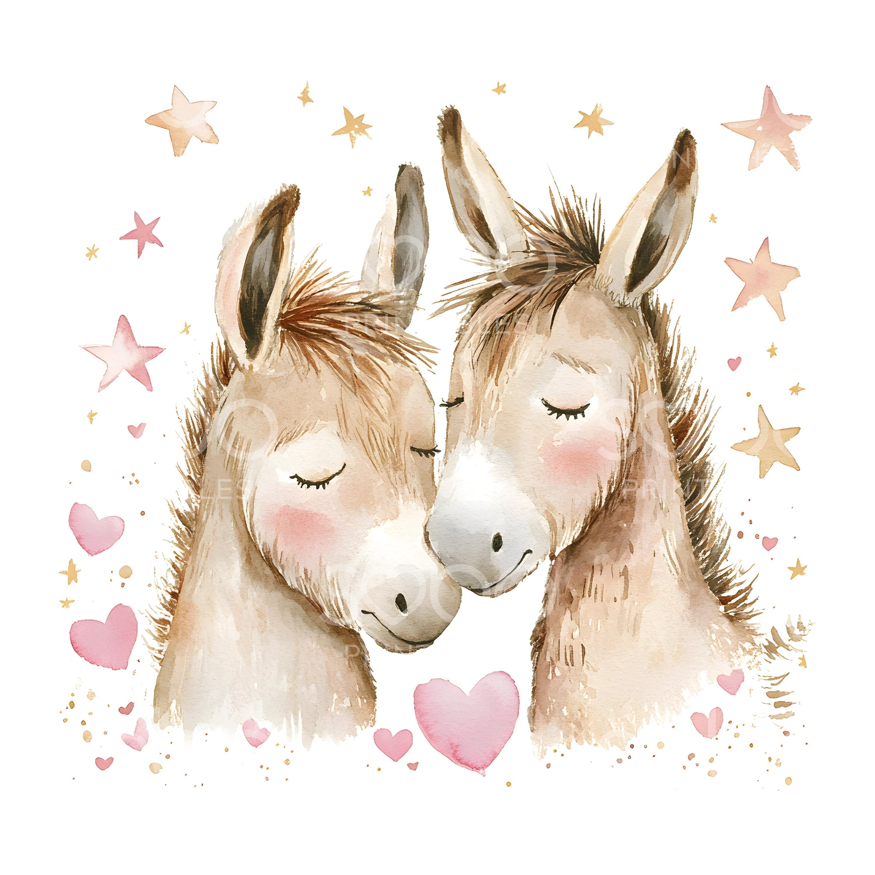 15 Donkey Couple Clipart, Romantic Donkey Love, Printable Watercolor ...