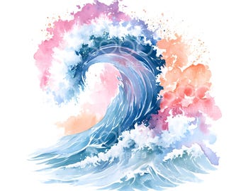 35 Pastel Single Wave Clipart, Ocean Wave, Pastel Sea waves, Printable Watercolor Art, High Quality JPGs, Digital Download, Paper Craft U318