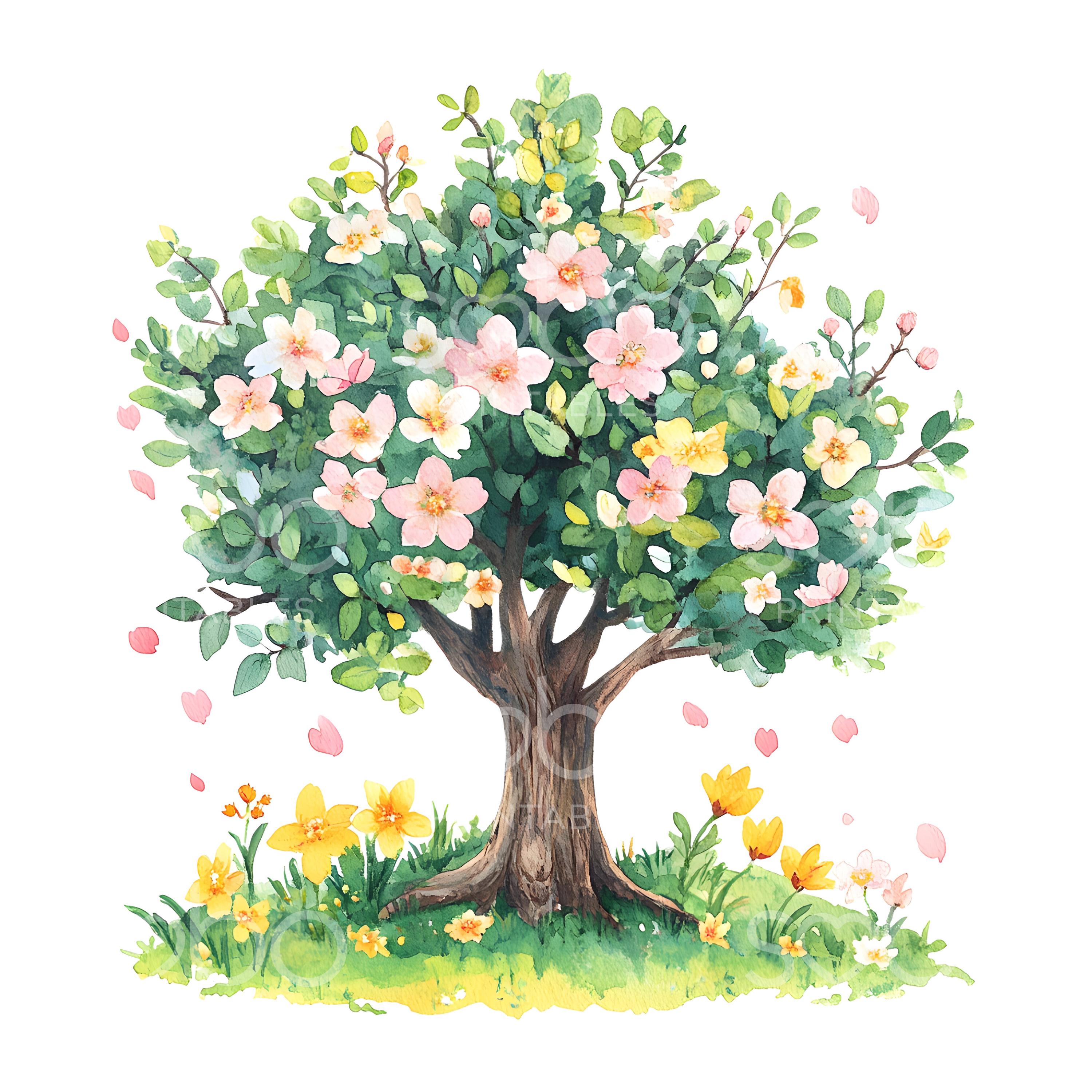 Spring Tree Cipart 24 Floral Spring Trees Clipart, Cute Tree, Printable Watercolor Clipart ...
