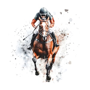 24 single race paard clipart, paardenrennen, afdrukbare aquarel, hippische race jockey, Kentucky Derby, hoge kwaliteit JPG's Paper Craft S889