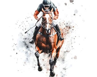 新品 馬騎手の絵画 24頭の競走馬のクリップアート、競馬、印刷可能な水彩画、馬術競技の