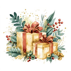 25 Weihnachten Geschenke Clipart, Geschenkboxen, Aquarell Weihnachtskarte, Hohe Qualität JPG, Digital Download, Papiermodelle, Junk Journal S297