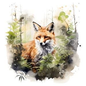 Fuchs im Wald Clipart - 18 hochwertige JPGs, digitaler Download, Wandkunst, Junk Journal, Kartenherstellung, Mixed Media, digitales Papiermodell S125
