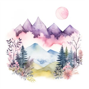Imágenes prediseñadas de montañas abstractas rosas: 20 archivos JPG de alta calidad, arte de pared, diario basura, creación de tarjetas, técnica mixta, manualidades con papel digital S103