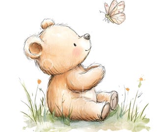 21 Teddy Schmetterling Clipart, Kindergarten Teddybär, druckbare Aquarell, hochwertige JPGs, digitaler Download, Papiermodelle, Junk-Journal U27