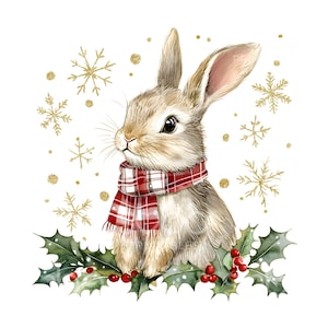 14 クリスマス バニー ウサギ クリップアート、クリスマス ウサギ スカーフ、クリスマス カード、高品質 JPG、デジタル ダウンロード、ペーパー クラフト、ジャンク ジャーナル S327