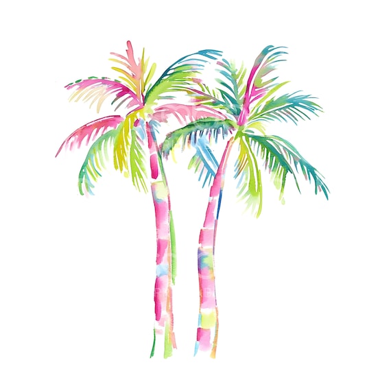 25 Preppy Palm Trees Clipart, Summer Palm Trees, Watercolor Clipart, High Quality JPGs, Digital Download, High Resolution, Paper Craft S716