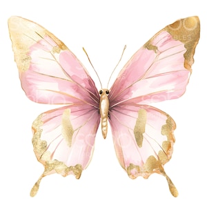 16 clipart de borboleta rosa, borboletas, borboleta rosa dourada, arte de parede em aquarela, JPGs de alta qualidade, download digital, diário de lixo S253