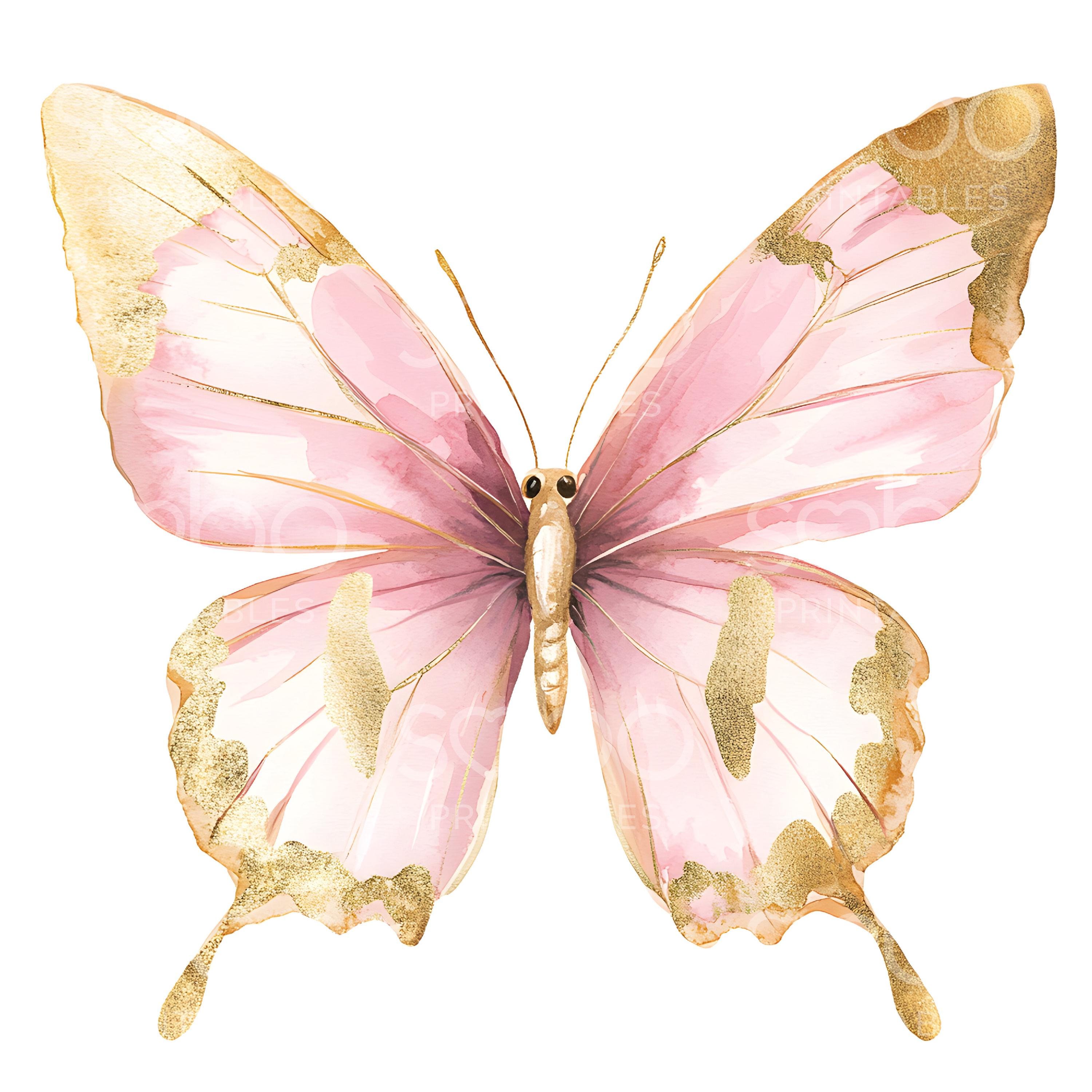 16 ピンクの蝶のクリップアート、蝶、ピンクゴールドの蝶、水彩画の壁