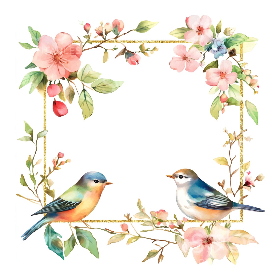 19 Floral Bird Frame Clipart, Cute Watercolor Birds, Frames Art, Print ...