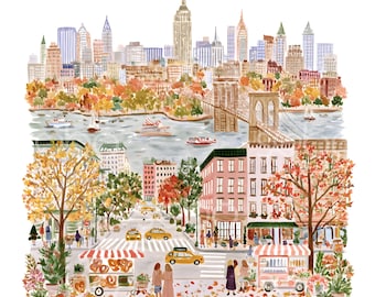 28 Fall in NYC Clipart, Cute New York City, America Tourism, New York City Travel, Watercolor, High Quality JPGs, Digital Download U316