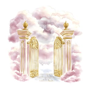 18 Clipart delle Porte del Paradiso, Porta del Paradiso da Sogno, Porte nel Cielo, Acquerello Stampabile, JPG di Alta Qualità, Arte Artigianale con la Carta, Download Digitale S966