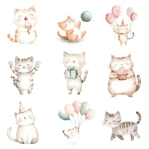 27 Clipart di gatti da festa dei cartoni animati, gatti da asilo nido, gattino carino, JPG di alta qualità, pianificatore digitale, uso commerciale di arte murale, download digitale S252