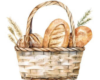25 rustika brödkorg Clipart, bröd Clipart, utskrivbar akvarellkonst, högkvalitativa JPG-bilder, digital nedladdning, pappershantverk, skräpjournal S668