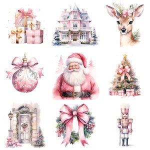 Clipart de Navidad rosa: 10 archivos JPG de alta calidad, descarga digital, técnica mixta para hacer tarjetas, manualidades con papel digital, diario basura, taza festiva S38