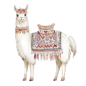 18 Traditional Llama Clipart, Cute Llama Art, High Quality JPGs, Printable Watercolor Art, Digital Download, Paper Craft, Junk Journal S796