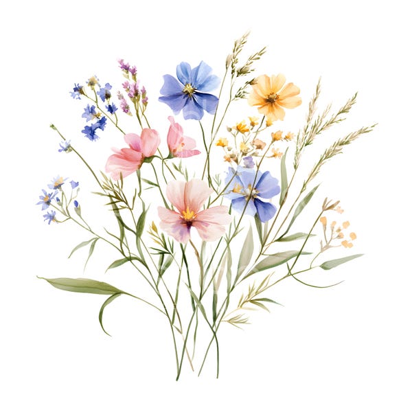 30 Wildflowers Bouquet Clipart, Cute Wild Flowers, High Quality JPGs, Printable Watercolor, Digital Download, Paper Craft, Junk Journal S513