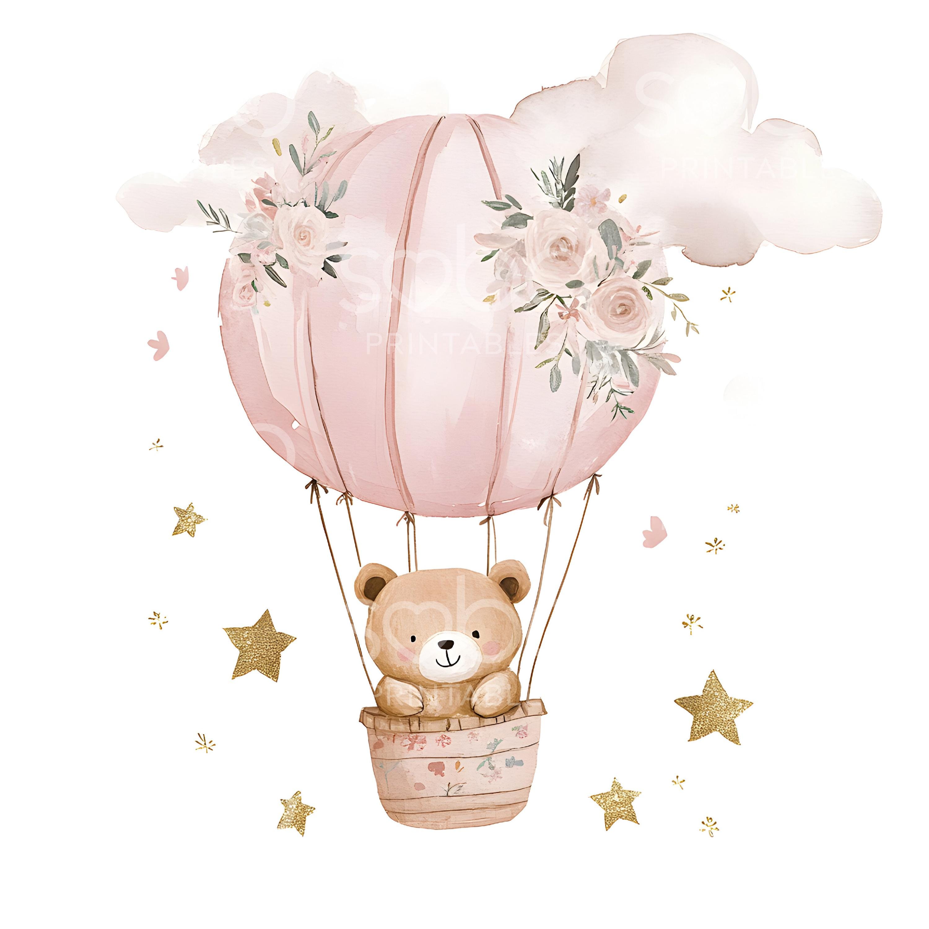 17 Pink Teddy Bears Clipart, Hot Air Balloons, Baby Shower Clipart ...