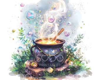 18 Magical Cauldron Clipart, Spooky Halloween, Witch Watercolor Clipart, High Quality JPGs, Digital Download, Paper Craft, Junk Journal S516