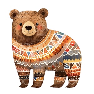 16 Clipart di orsi di arte popolare scandinava, orso bruno del bosco, carino Natale nel bosco, JPG di alta qualità, download digitale, arte per bambini S278