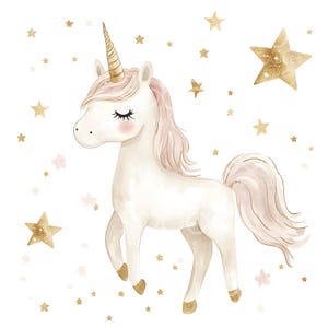 18 Clipart licorne bohème, clipart chambre d'enfant or, licorne anniversaire fille clipart, premier anniversaire, chambre de petite fille, licornes fantaisistes Art S236