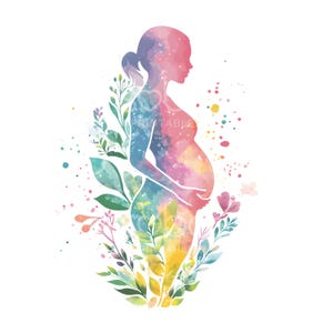 19 Clipart floreali di donne incinte, gravidanza, acquerelli stampabili, JPG di alta qualità, download digitale, creazioni di carta, diario di scarto S854