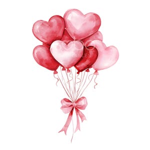 22 graziosi palloncini di San Valentino Clipart, palloncini a forma di cuore Coquette, acquerello stampabile, JPG di alta qualità, download digitale, carta artigianale S480