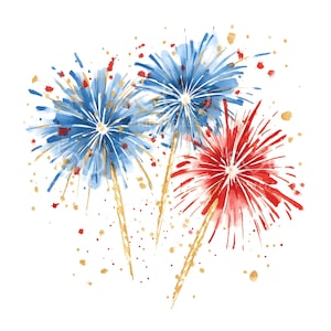 29 Clipart de Petardos Patrióticos, 4 de Julio, Fuegos Artificiales Brillantes, JPG de Alta Calidad, Descarga Digital, Manualidades con Tarjetas de Papel, Diario Basura S927