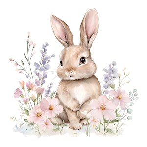 22 Blumen Osterhase Clipart, niedlichen flauschigen Häschen, Goldfolie Osterkarte, hohe Qualität JPG, digitaler Download, Papier Handwerk Junk Journal S382