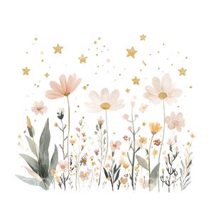 30 Boho Wildflowers Clipart, Kids Nursery Wildflowers Clipart, Folha de ouro, JPG de alta qualidade, Download digital, Paper Craft, Junk Journal S723