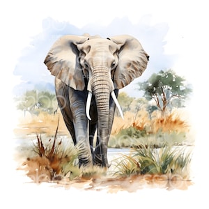 24 wilder Elefant Clipart, druckbare Aquarellkunst, hochwertige JPGs, digitaler Download, Papierhandwerk, Junk Journal S772